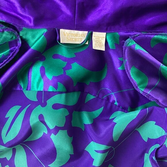 VICTORIA’S SECRET Size S Floral Vintage Yellow Label Purple Green Tassel Robe - Picture 8 of 11